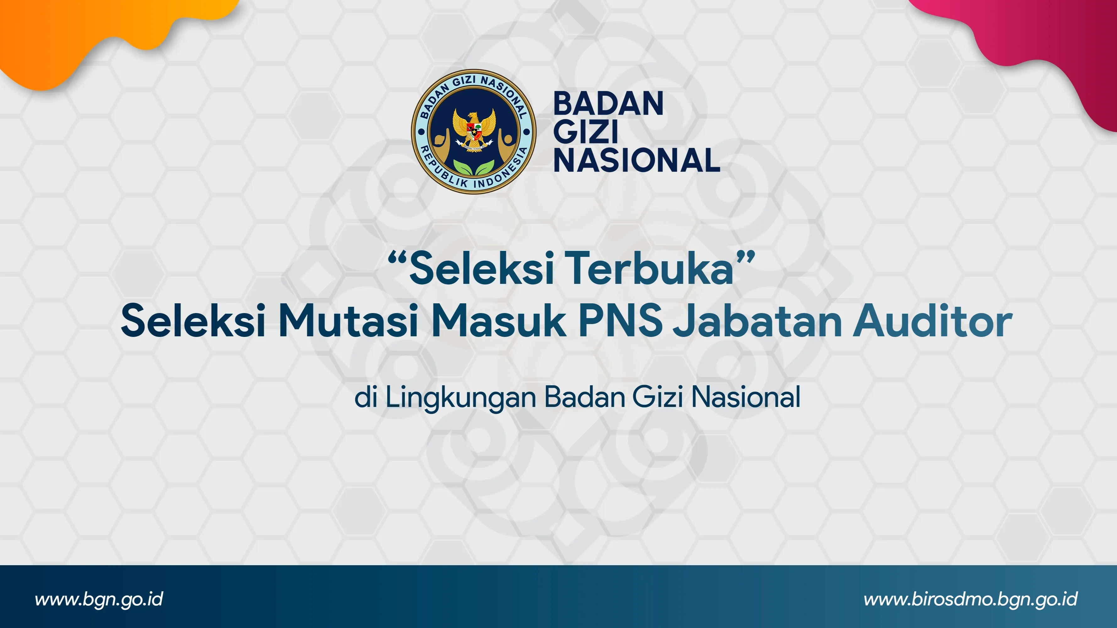 Seleksi Terbuka - Seleksi Mutasi Masuk PNS Jabatan Auditor di Lingkungan Badan Gizi Nasional Banda Aceh